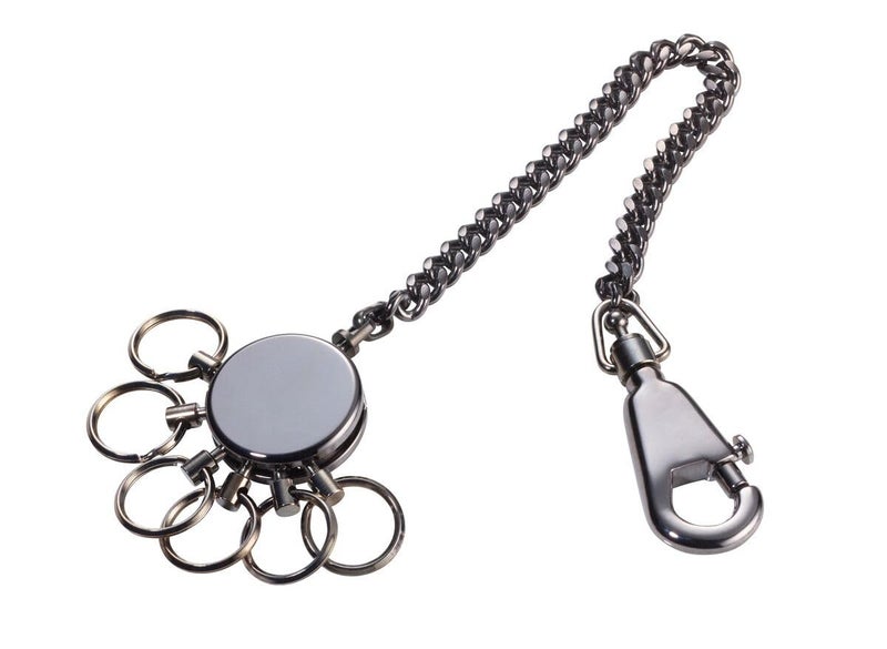 TROIKA PATENT CHAIN â€“ KR10-60/GM â€“ Key Chain with Chain â€“ Includes Carabiner Hook â€“ 6 Lockable Rings â€“ Brass, Metal â€“ Shiny â€“ Black Chrome Original, black, 13cm, Modern - Image 1